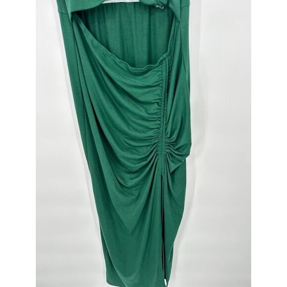 Halara Green Bodycon Cut Out Dress SIZE XL Ruched Drawstring Slit Maxi Sexy - Picture 4 of 12